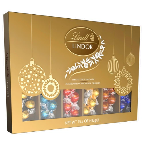 Lindt LINDOR Holiday Deluxe Assorted Chocolate Candy Truffles Gift Box, 15.2 oz.