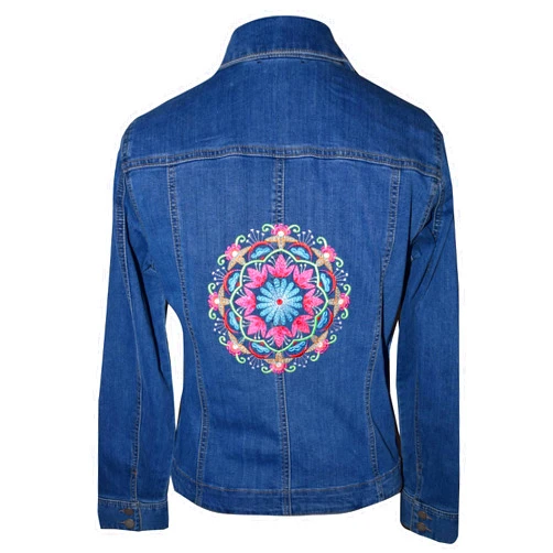 Carol Gildar Kaleidoscope Embroidered Blue Denim Jacket LG