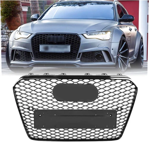AutoJoy Club Front Bumper Grille Compatible with 2012 2013 2014 2015 Au/di A6 C7 S6 Grill Honeycomb RS6 Style Mesh Gloss Black
