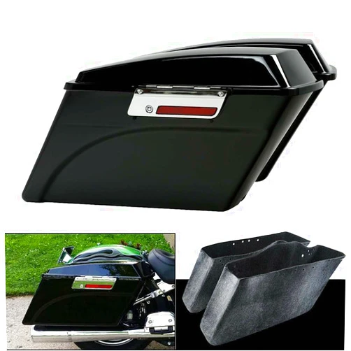 XMT-MOTO Hard Saddlebags Saddle bags W/Lid Latch Key for Harley Davidson 1994-2013 Touring, road king, ultra, street glide, electra glide and 1984-2017 Softail,Gloss Black