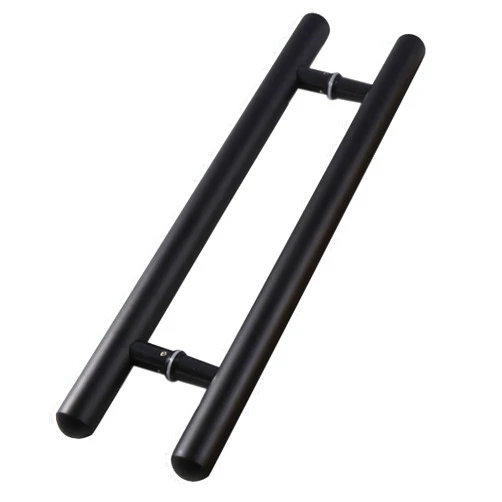 LPRR Wood Round Shape Door Handle Double Sided Door Pull Handle, H Shape Entry Barn Handle Bar Contemporary Wooden Door Glass Door Handle (Color : Black, Size : 40cm/16inch)