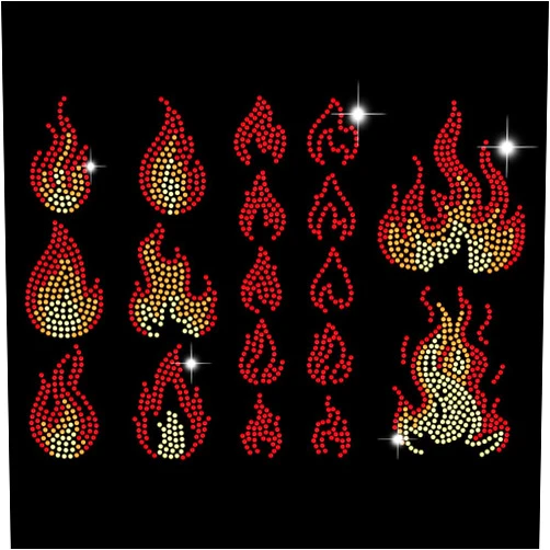 ORIGACH Small Flames Rhinestone Iron on Hotfix Decal Transfer, Heat Transfer Decal Clothing Repair Applique for Shoes hat Pants Garments DIY Decoration Accessories