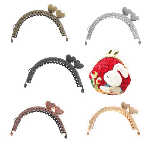 VEIREN 5 Pieces Metal Coin Purse Frames Classic Semicircular Antique Lace Embossed Heart Shape Head Kiss Clasp Lock for DIY Craft Making Clutch Bag Handle Handbag Wallet Sewing Hardware Accessories