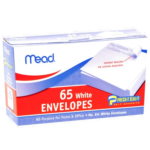 Mead Press-It Seal-It #6 3/4 White Envelopes, 65 Count (75028)