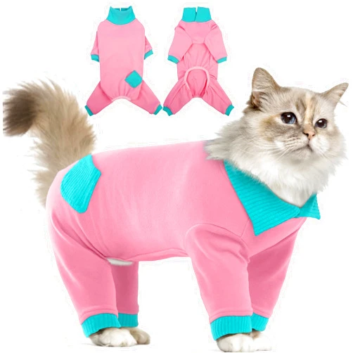 T'CHAQUE Sticky Hair Cat Clothes, Professional Recovery Suit for Cats, Anti-Shedding Shirt Outfit, Soft Pajamas for Kittens, Post-Surgery Onesie for Male & Female Cats