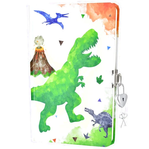 WERNNSAI Watercolor Dinosaur Journal for Boys - Luminous Notebook Gift for Kids School Travel Private Diary Hardcover A5 Lined Memos Writing Drawing Notebook with Lock Keys