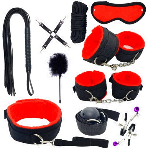 Cbcdo Bondaged Kits Adult Bed Restraint Sex Bonding Straps for Couples Adjustable Wrist Ankle Cuffs Sex Hand Ties for Women Restraints Spreaders Bar Legs and Arms Adult Play for Bedroom Sweater Red 10pcs