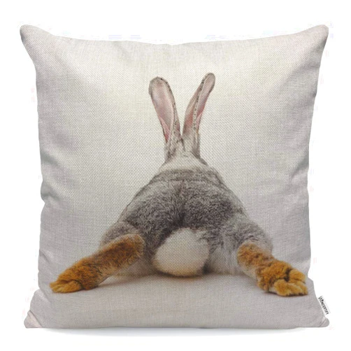 WONDERTIFY Throw Pillow Case Cover Grey Rabbit Isolated on A White Background Bunny Tail Back - Soft Linen Pillow Case for Decorative Bedroom/Livingroom/Sofa/Farm House - Cushion Covers 18x18 Inch