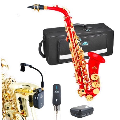 EASTROCK Red/Golden Alto Saxophone E Flat Sax and Saxophone Wireless System