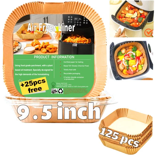 Mutvle Air Fryer Liners for Power XL, Chefman 10QT 12QT Oven, Instant Pot Air Fryer, XL Disposable Air Fryer Paper Liners，Air Fryer Parchment Paper Liners 9.5 Inch Square, 125PCS Air Fryer Oven Liners