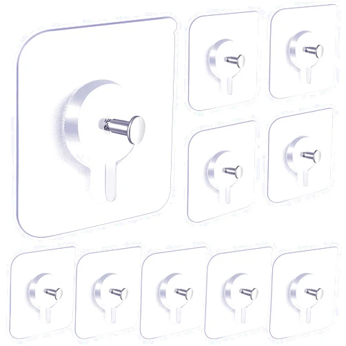 YOGEERNIC Adhesive Hooks for Wall(13lb Max), Wall Hangers Without Nails for Photos Frames, Utility Waterproof and Oil Resistant Hooks for Decorations and Bathroom Kitchen Racks -10 Pack