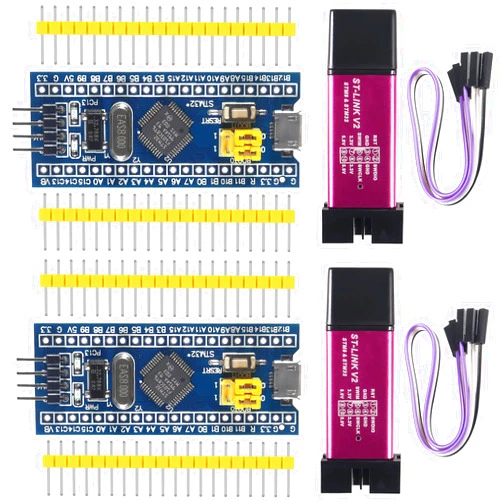 Alinan 2pcs ST-Link V2 Programming Unit Emulator Downloader(Random Color)+2pcs STM32F103C8T6 Minimum System Development Board with Imported Chip STM32 ARM Core Learning Board Module