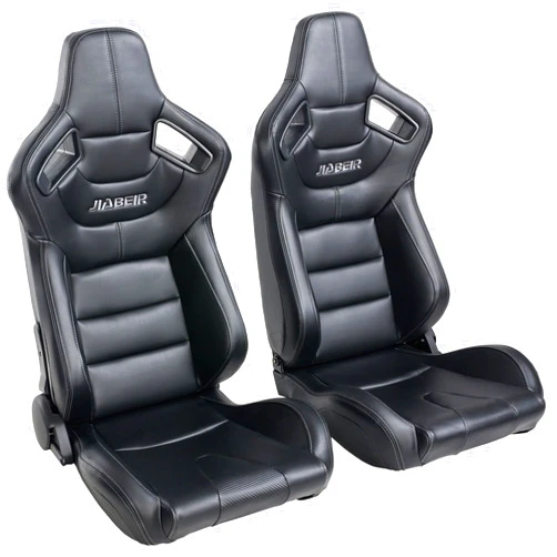 Ciwucseat Universal Racing Seats for Cars, 1 Pair Race Car Seats with Dual Lock Sliders, Have JIABEIR Logo Come Black PVC Leather Gray Stitch, 210° Adjustment, 22.45