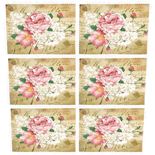 KiuLoam Vintage Floral Placemats Set of 6 Rustic Pink Rose White Flowers Washable Table Mats Heat Insulation Stain Resistant Place Mats for Home Kitchen Dining Party Decor 12 x 18 Inch