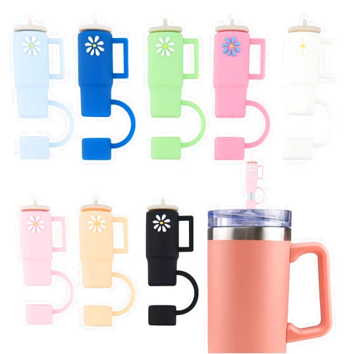 CEMMY XU 8Pcs Drinking Straw Topper for Stanley Cup 30oz & 40oz, 10mm Cute Daisy Silicone Straws Cover Cap Dust-Proof Colorful Flower Straw Tips Lids ST2-8A