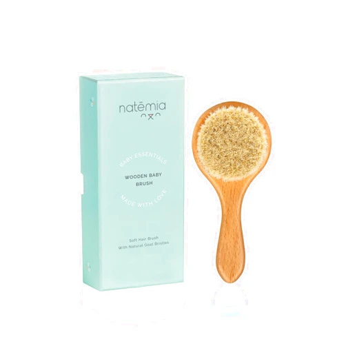 Natemia Wooden Baby Hair Brush | Natural Soft Bristles for Newborns & Toddlers | Gentle Cradle Cap Care | Ideal Baby Registry Gift