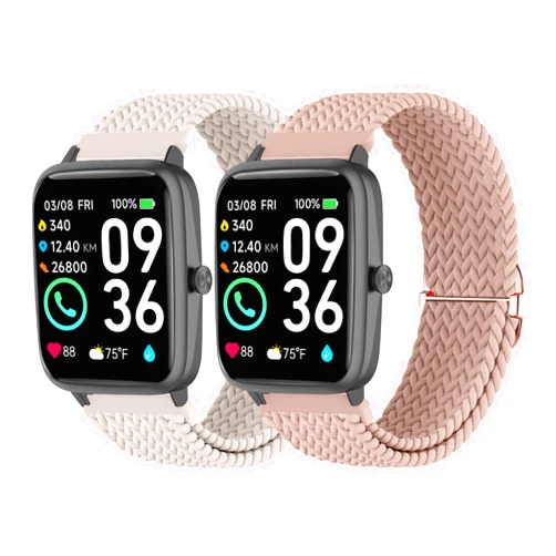 Sunnyson 2 Pack Braided Elastic Bands Compatible with Woneligo/Fitpolo Smart Watch IDW13, Loop Soft Nylon Straps for FITVII H56/ENOMIR ID208BT/TOOBUR IDW16/MILOUZ IDW19 Watch for Women Men