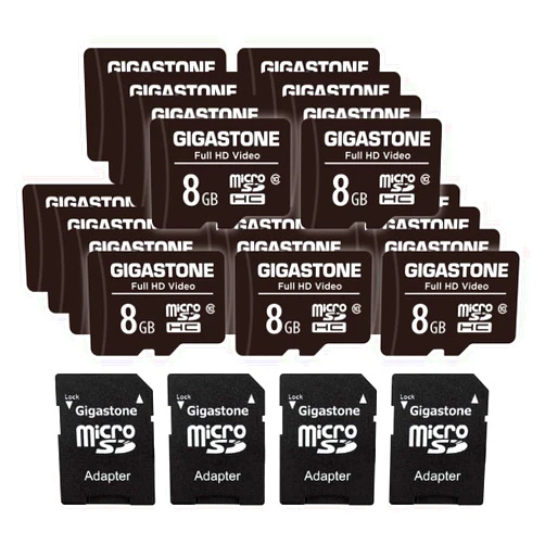 GIGASTONE 8GB 20-Pack Micro SD Card, Full HD Video, Surveillance Security Cam Action Camera Drone, 80MB/s Micro SDHC Class 10, with Adapters