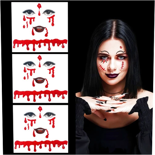 Mangoit Halloween Face Stickers for Women Vampire Face Jewels Day of the Dead Face Jewels Halloween Costume Face Jewels Stick on 3Packs (vampire_redgem)