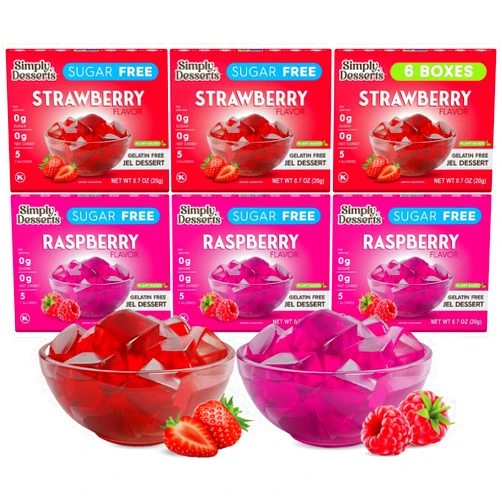 Simply Delish Simply Desserts Sugar-Free Strawberry & Raspberry Jel Variety 6-Pack – Vegan Treat, Keto Snacks, Diabetic Friendly & Kosher, 1.7 Oz Ea