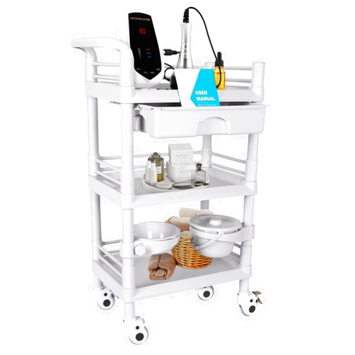 Enocreay Mobile Medical Trolley Cart Portable 3-Tier Professional Cart 220 Lbs Load Utility Cart for Ultrasound Scanner Esthetician Cart with Drawer Lockable Rolling Wheels for Hospital Dental Clinic Home