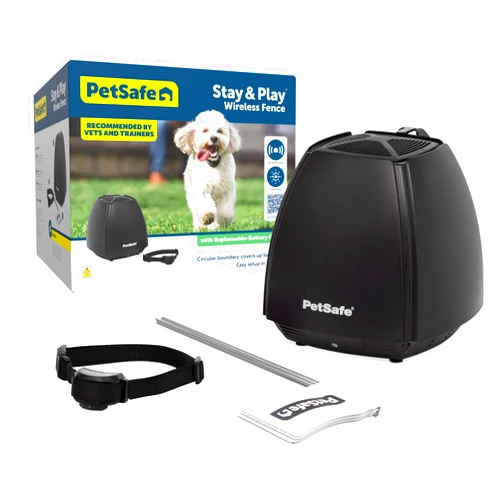 PetSafe Stay & Play Wireless Pet Fence & Replaceable Battery Collar - Circular Boundary Secures up to 3/4 Acre Yard, No-Dig, America's Safest Wireless Fence (Packaging May Vary)