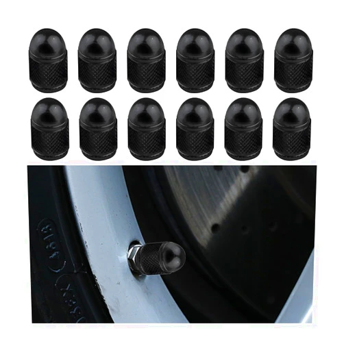Bittwee 12PCS Car Tire Valve Stem Caps, Automotive Aluminum Alloy Waterproof Leakproof Dustproof Wheel Valve Covers Dust Caps, Universal for Vehicles Trucks Motorcycles SUVs Bikes Bicycles (Black)