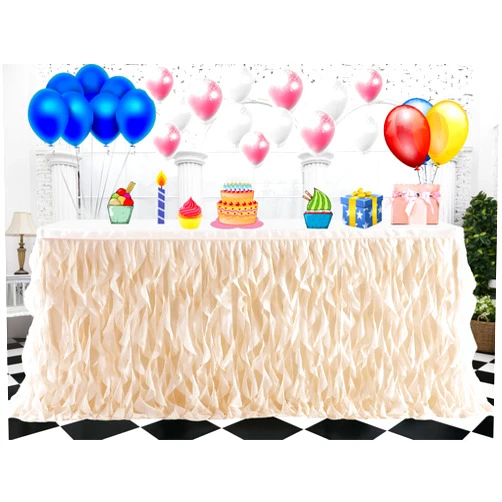 ZeroStage 6ft Tutu Table Skirts for Rectangle Tables Baby Shower Birthday Party Decorations Round Square Desk Tulle Wedding Bridal Baptism Halloween Chirstmas Banquet Gender Reveal Supplies Champagne Gold