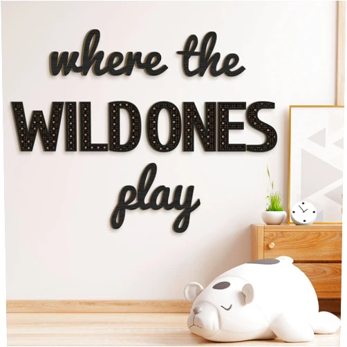 Beeveer Where the Wild Ones Play Nursery Sign Wooden Playroom Wall Decor Playroom Sign Decoration Word Play Sign for Playroom Kids and Baby Wall Plaques for Boys Girls (Black,23 Inch)