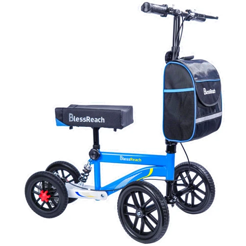 BlessReach All Terrain Steerable Knee Scooter Crutch Alternative，Deluxe Medical Scooter Double Handbrake,for Adults Injured Ankle & Foot Recovery Scooter in BLACK