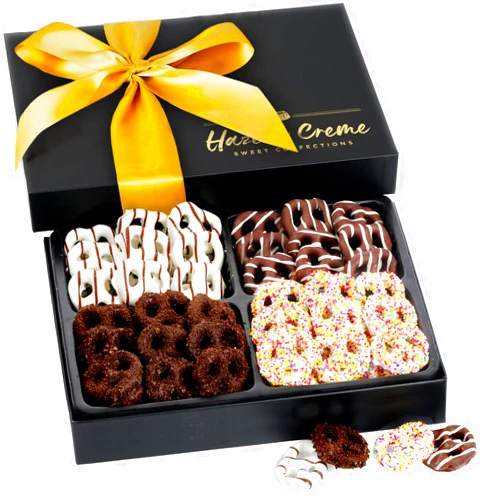 Hazel & Creme Pretzel Gift Basket - Teacher Appreciation Gift - Pretzel Gift Box - Vegan Gourmet Food Gifts for Women/Men - Holiday Sweet and Salty Gifts - Thank You, Corporate, Birthday, Graduation Gifting