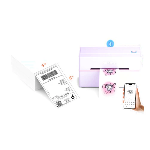 MUNBYN Thermal Direct Shipping Label (Pack of 500 4x6 Fan-Fold Labels)+130B Bluetooth Thermal Label Printer