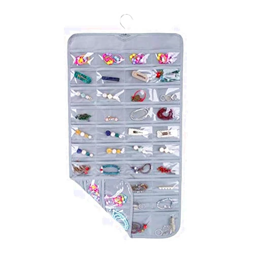 Flydancing Hanging Jewelry Organizer, Accessories Storage with 80 Pockets Closet Organizers, Necklace, Earring, Ring Holder for Jewelries (Gray)