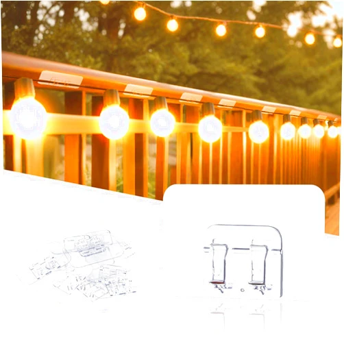 MouJkmer Hooks for Outdoor String Lights Clips,25Pcs Cable Clips with Waterproof Adhesive Strips for Hanging Christmas Light,Cable Management for Wall Desk Ceiling - No Damage,No Tools,No Holes