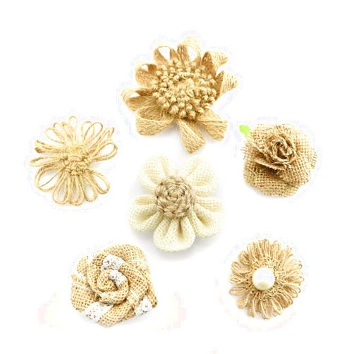 Tegg Burlap Flowers 6PCS 6 Styles Natural Jute Lace Ribbon Handmade Rose for DIY Crafts Wedding Christmas Party Decoration