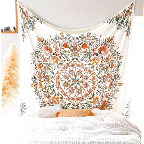 LANG XUAN Mandala Tapestry Wall Hanging Flower Psychedelic Tapestry Wall Hanging Decor for Living Room Bedroom Bohemian Plant Print (Green, 51.18