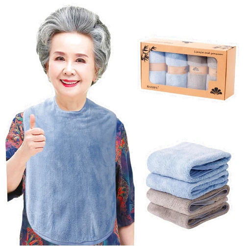 RAXIFU 4 Pack Adult Bibs for Men and Women, Adult Bibs for Elderly, Large Towel bibs for Special Needs Adults