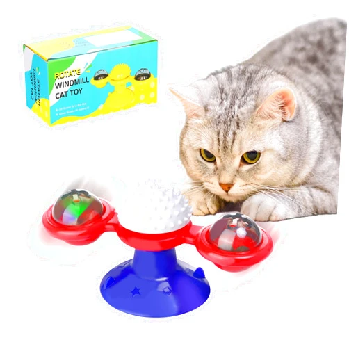 YASUOA Interactive Windmill Cat Toy - Multi-Colored LED Light Catnip Toy with Suction Cup - Funny Kitten Toys for Indoor Cats - Cat Chew Exercise Toy (White)