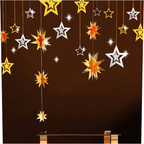 Decor365 Gold Silver Star Garland Decoration Hanging Stars on Wire Cutout Twinkle Little Star Decor Banner Backdrop Kids Birthday/Wedding/Baby Shower/Graduation/Christmas/New Year
