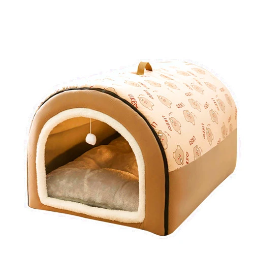 Generic Cat Beds for Indoor Cats Cat Bed Large with Hanging Ball Cat Hideout Covered Cat Bed Super Soft Warming Washable Four Seasons Available Cat House for Kitten Tent Rabbit Bed