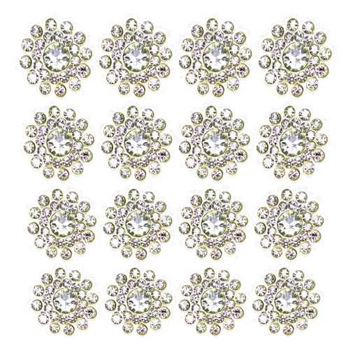 Builcker 50 PCS Rhinestone Embellishments Crystal Decoration Brooch Button Flatback DIY Handicraft Accessories Craft for Flower Headband Dress Accessory 14mm (White Silver Bottom)