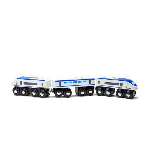 Maxim Enterprise inc. Express Train Set, Bullet Train for Wooden Train Track, Train Set of 2 Engines & 1 Passenger Car, Compatible with Thomas and Friends, Brio & Other Major Brand Wooden Railways