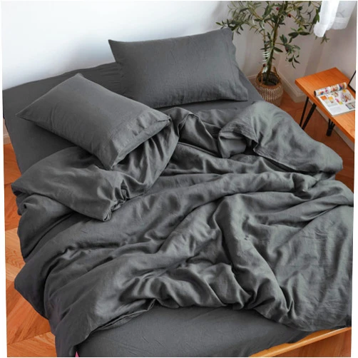 Sijo Stone Washed 100% French Linen Bed Sheet Set, GOTS Certified Organic, Best Cooling Linen Sheet Award by Sleep Foundation 3pc Set - 2 Pillowcases and 1 Fitted Sheet (Storm, Queen)