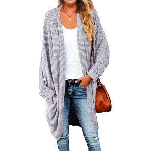 MEROKEETY Women's 2025 Fall Waffle Knit Batwing Long Sleeve Cardigan Loose Open Front Sweater Coat