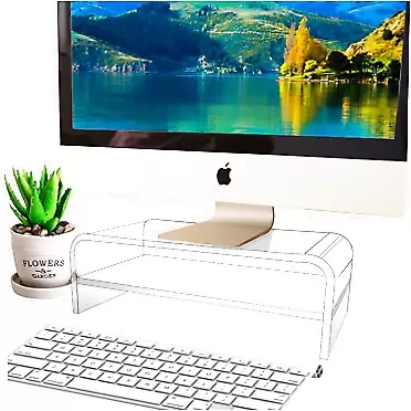 TINOMAR Acrylic Monitor Stand 2 Tier, TINOMAR Clear Computer Monitor Stand Riser for iMac, PC, Desktop, Laptop, TV Screen, Printer with Sturdy Platform, Transparent Ergonomic Monitor Stand(12''x8''x5.5'')