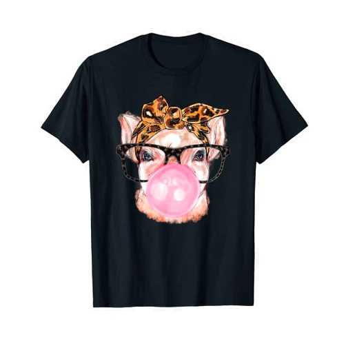 Funny Pig Lover Hipster Apparel Funny Pig Leopard Bandana Bubblegum Sunglasses Womens T-Shirt
