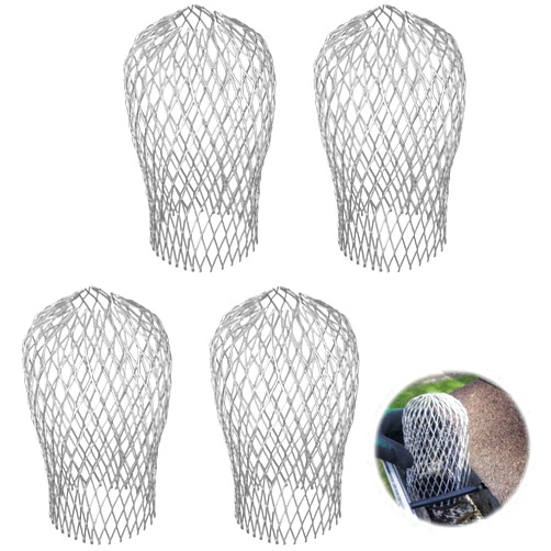 LLOUSSAK 4Pcs Mesh Gutter Guards, 3'' Expandable Gutter Downspout Filter Strainer, Aluminum Gutter Downspout Guards, Weather-Resistant Gutter Drain Protection Stop Blockage from Leaves Debris Rodents