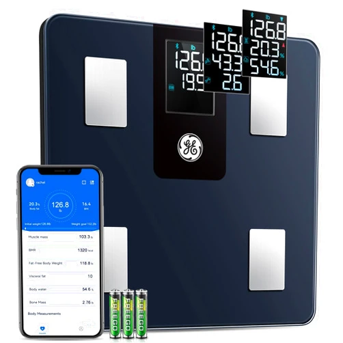 GE Smart Scale for Body Weight and Fat Percentage with All-in-one LCD Display, Digital Bathroom Weight Scales Bluetooth Body Fat Scale Body Composition Analyzer, Accurate Weighing Scale, 396 lbs