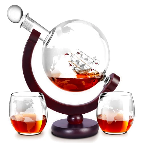 VI AI Whiskey Decanter Sets for Men, Whiskey Decanter Globe Set with 2 Etched Globe Whisky Glasses for Liquor, Bourbon, Cocktails, Vodka, Scotch liquor decanter Sets for Men - 850ml