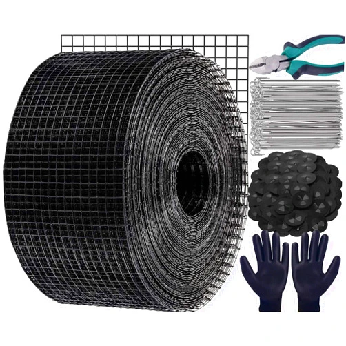 SUNMORN 6in X 150ft Solar Panel Bird Guard, 100PCS Fastener Clips 1PCS Gloves 1PCS Plier Solar Panel Critter Guard, 1/2inch Mesh PVC Vinyl Coated Galvanized, Pigeon Fence (Black, 6in X 150ft)